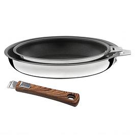 Set of 2 frying pans - CUISINOX - 20/24 cm coated stainless steel with wood effect handle