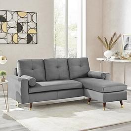 Fixed reversible corner sofa - Gray fabric - Wooden and gold legs