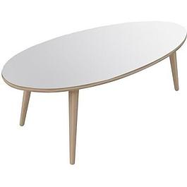 Table basse ovale style scandinave - blanc brillant & pieds en bois