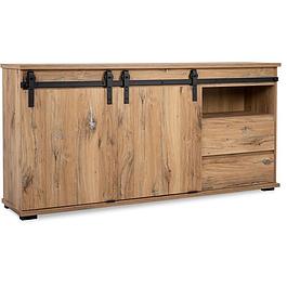 Manzano sideboard - Particleboard - Flagstaff oak - 2 sliding doors, 2 drawers, 1 niche - L 180 x H 87 x W 40 cm