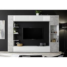 SIENNA TV wall composition - White lacquered and concrete - L295 x D30 x H187 cm