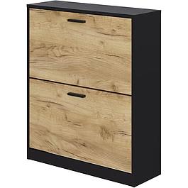 2-door shoe cabinet - Oak and black decor - 74x25x88 cm - Leona