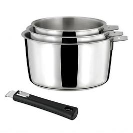 Série de 3 casseroles CUISINOX - 16/18/20 cm inox avec poignée noire