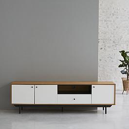 Meuble TV 3 placards 1 tiroir - blanc et naturel