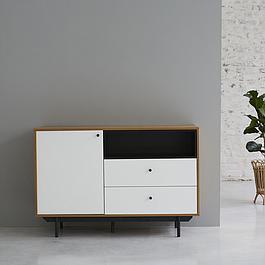 Buffet 1 placard et 2 tiroirs - blanc et naturel