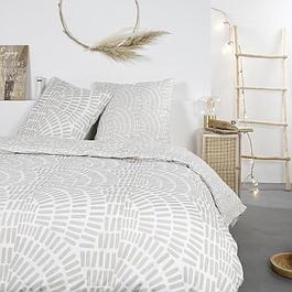 Parure de lit - 2 personnes - 260 x 240 cm - 100% coton - Beige Motif Ethnique