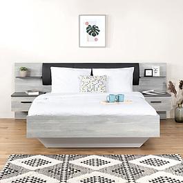 Lit adulte - 140 x 190 cm + 2 Chevets et Tête de lit - Décor chêne