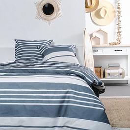 Housse de couette 2 personnes - 240x200 cm - 100% Coton - Bleu et Blanc