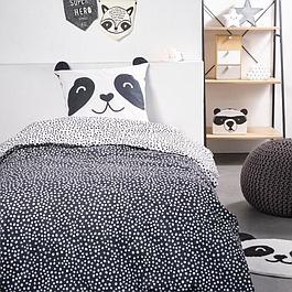 Parure de lit - housse de couette 140x200 + 2 taies d'oreiller 63x63 - 1 personne - Blanc et noir
