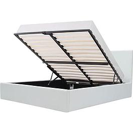 Lit adulte + coffre de rangement - Simili blanc - Sommier inclus - 160 x 200 cm