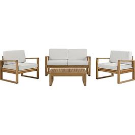 Salon de jardin en bois d'Acacia FSC - 4 personnes - Coussins gris perle