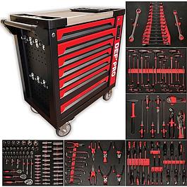 Servante d'atelier - Pleine (166 outils) - 7 tiroirs - DEFPRO - Acier - Rouge