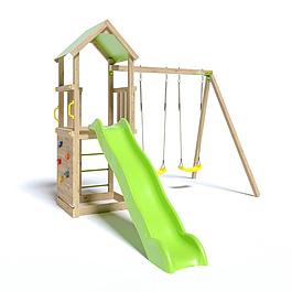 Aire de jeux extérieure en bois - 7 enfants - vert