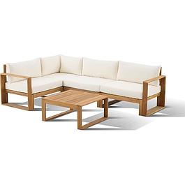 Salon de jardin d'angle modulable 5 places - bois d'acacia beige