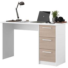 Bureau droit - 3 tiroirs - décor chêne et blanc