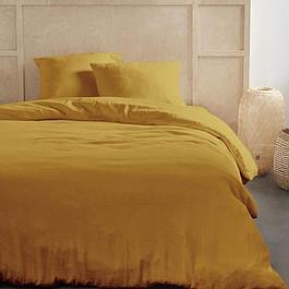 Parure de lit - 2 personnes - 240x220cm - Gaze de coton jaune