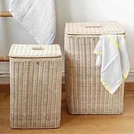 Duo paniers à linge - rotin naturel - rectangulaire