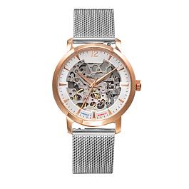 Montre automatique dame - bracelet milainais - boîter acier doré rose
