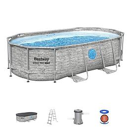 Kit Piscine hors sol ovale (Filtre a cartouche, échelle, bâche, 1 cartouche) - BESTWAY