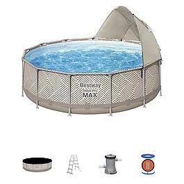 Piscine hors sol - ronde (avec filtre à cartouche, auvent, bâche, échelle) - BESTWAY