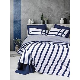 Parure de lit housse couette 220 x 240 cm + 2 taies d'oreiller 60 x 60 cm - 100% coton renforcé - Bleu