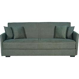 Canapé convertible 3 places - Tissu vert foncé - 4 coussins - Coffre de rangement