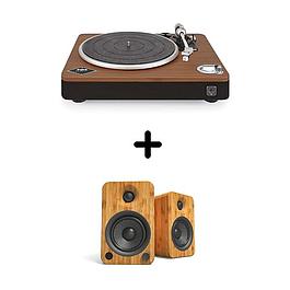 Platine vinyle Simmer Down Bluetooth + Enceintes YU4 Bambou - House of Marley