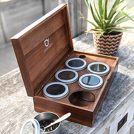 Coffret à thé bois d'acacia avec 6 boîtes à thé et cuillère -  BREDMEIJER