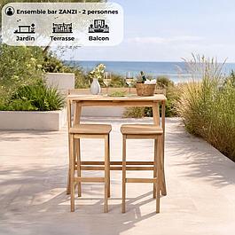 Ensemble bar de jardin - Bois d'Acacia FSC - 1 table haute - 2 tabourets - 2 personnes