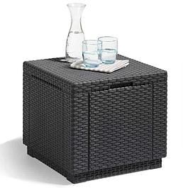 TABLE CUBE IMITATION ROTIN TRESSÉ - ALLIBERT - AVEC RANGEMENT 60 L